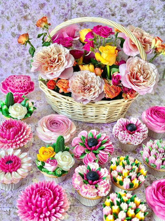 Premium Flowers Basket + Premium Cupcakes Box